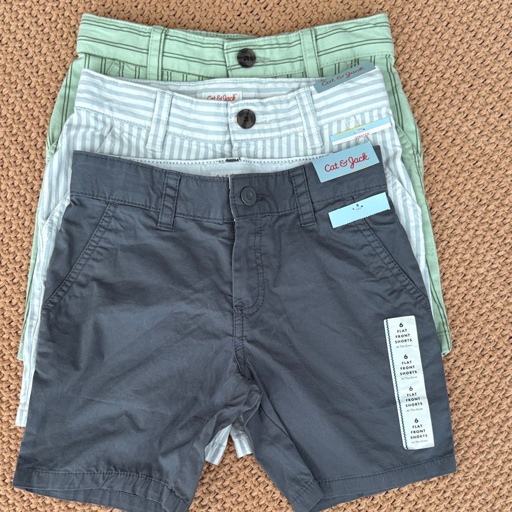 NWT Cat & Jack 3 pair of Kids' Shorts Set - Gray, Green, and Blue and white
